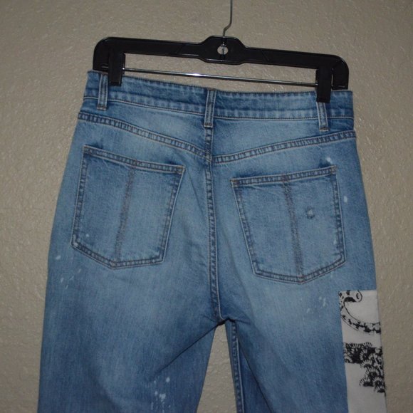 NWOT $450 Sz 4 Hellessy Leopard Patchwork Blue Denim Ankle Jeans - Picture 5 of 7